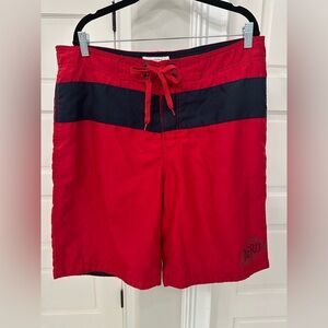 VTG Y2K Aeropostale Board Shorts Men’s L Red Navy Blue Lined Swim Suit Beach 90s